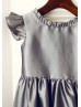 Flutter Cap Sleeves Gray Taffeta Knee Length Flower Girl Dress
